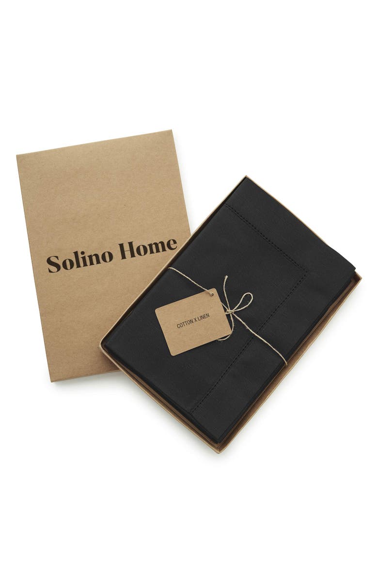 Solino Home Linen Dinner Napkins - Cotton Linen Hemstitch, 20" x 20" Inch, Alternate, color, Black