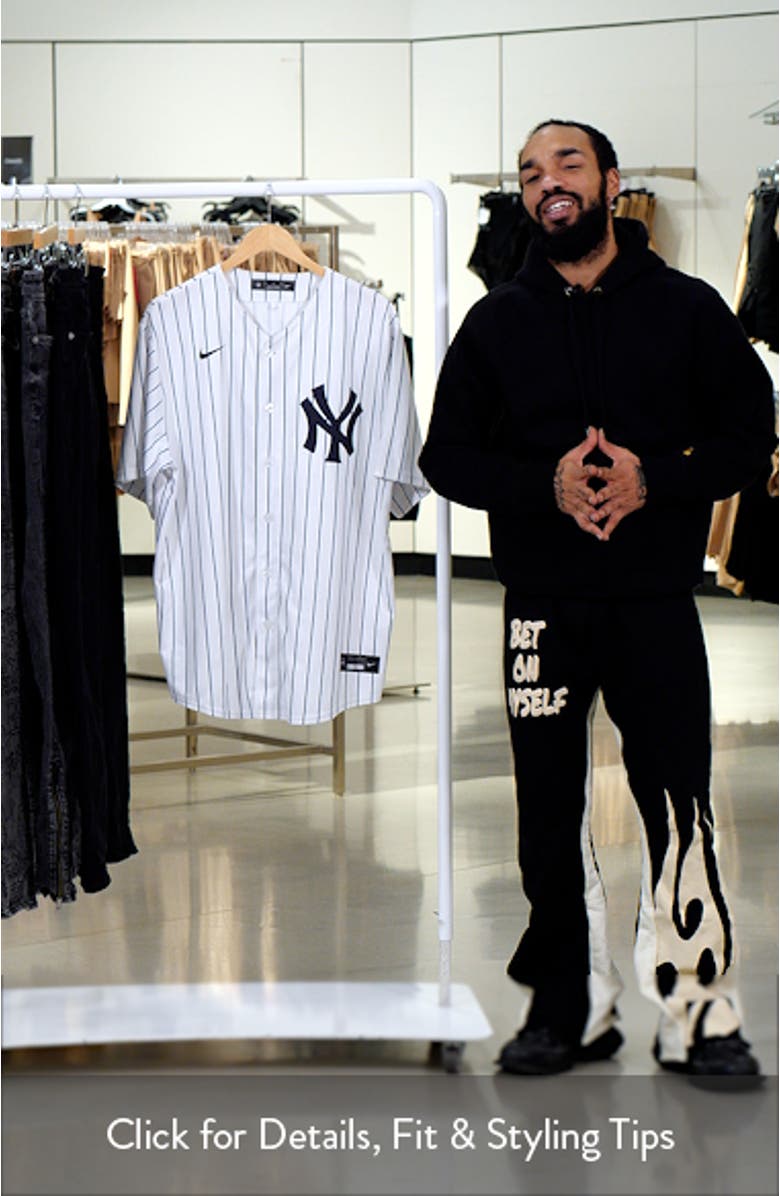 Men's Nike Derek Jeter White/Navy New York Yankees Home Replica Player Name Jersey, sales video thumbnail