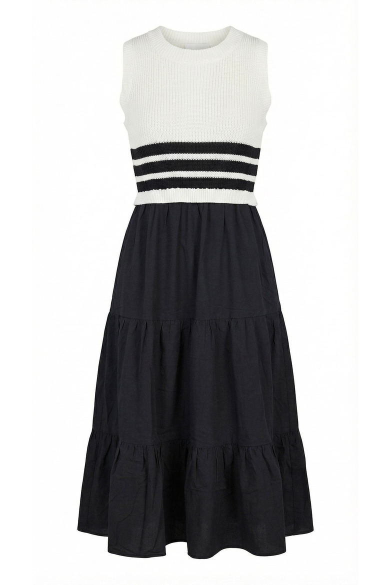 Striped Knit Tiered Midi Dress, Alternate, color, Off-White / Black