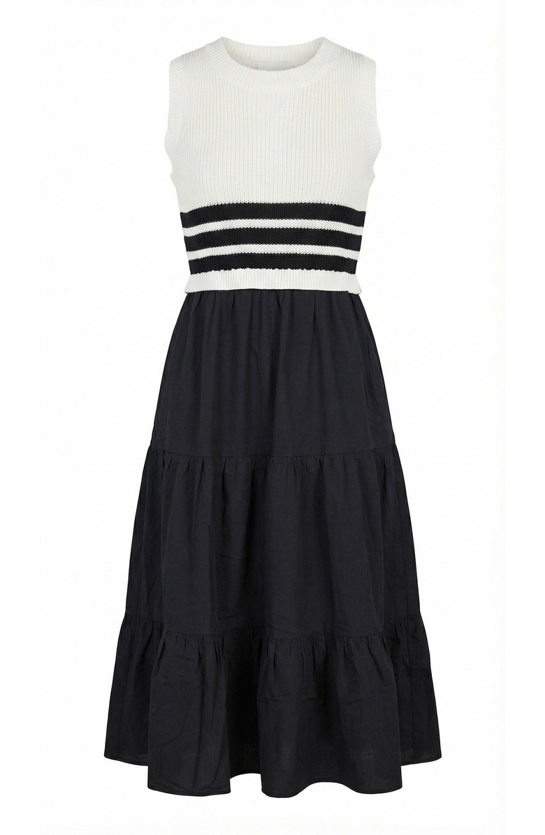 Modenaire Striped Knit Tiered Midi Dress, Alternate, color, Off-White / Black