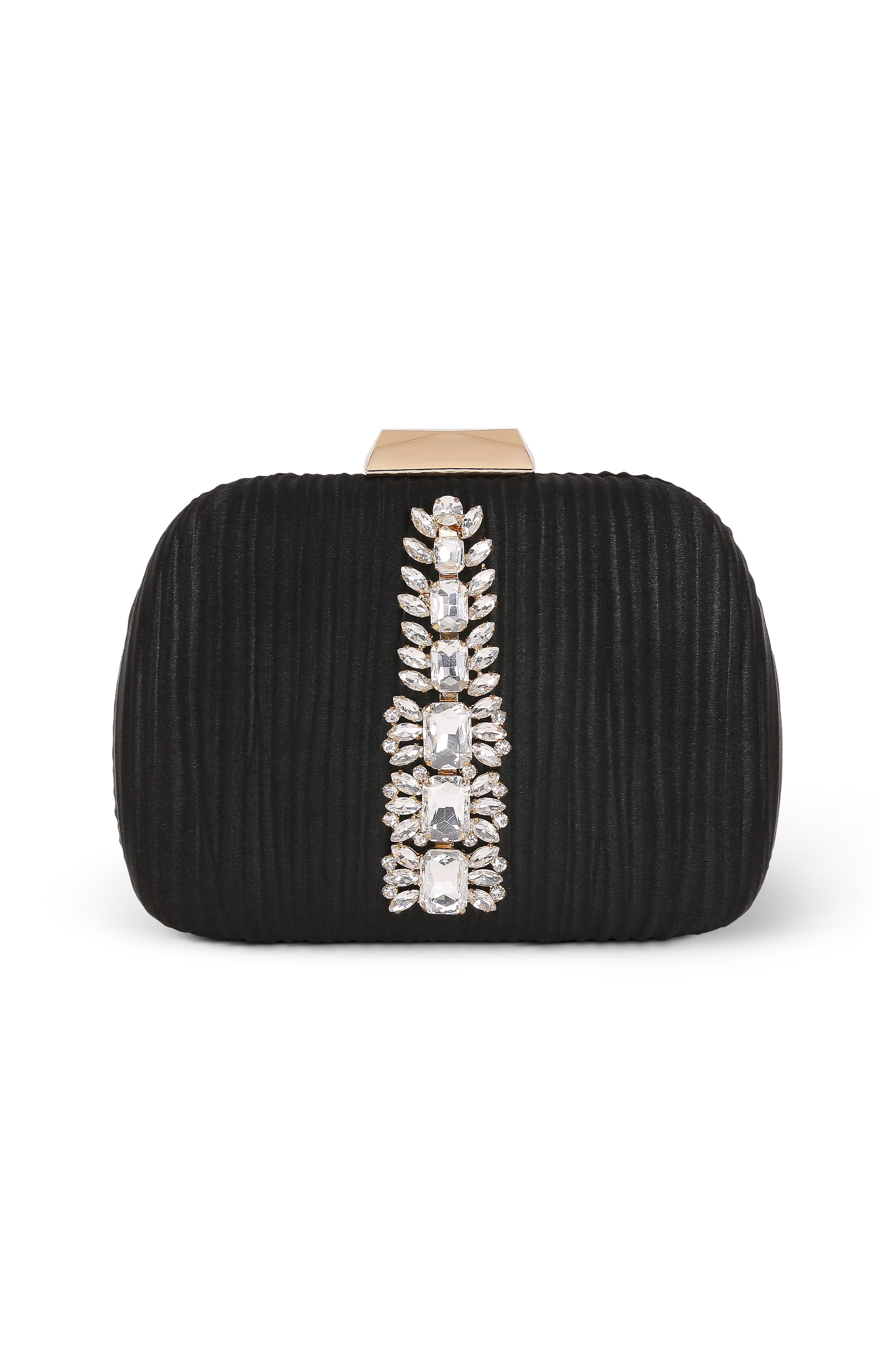 Jewel Badgley Mischka Halo Crystal Panel Minaudiere, Main, color, Black