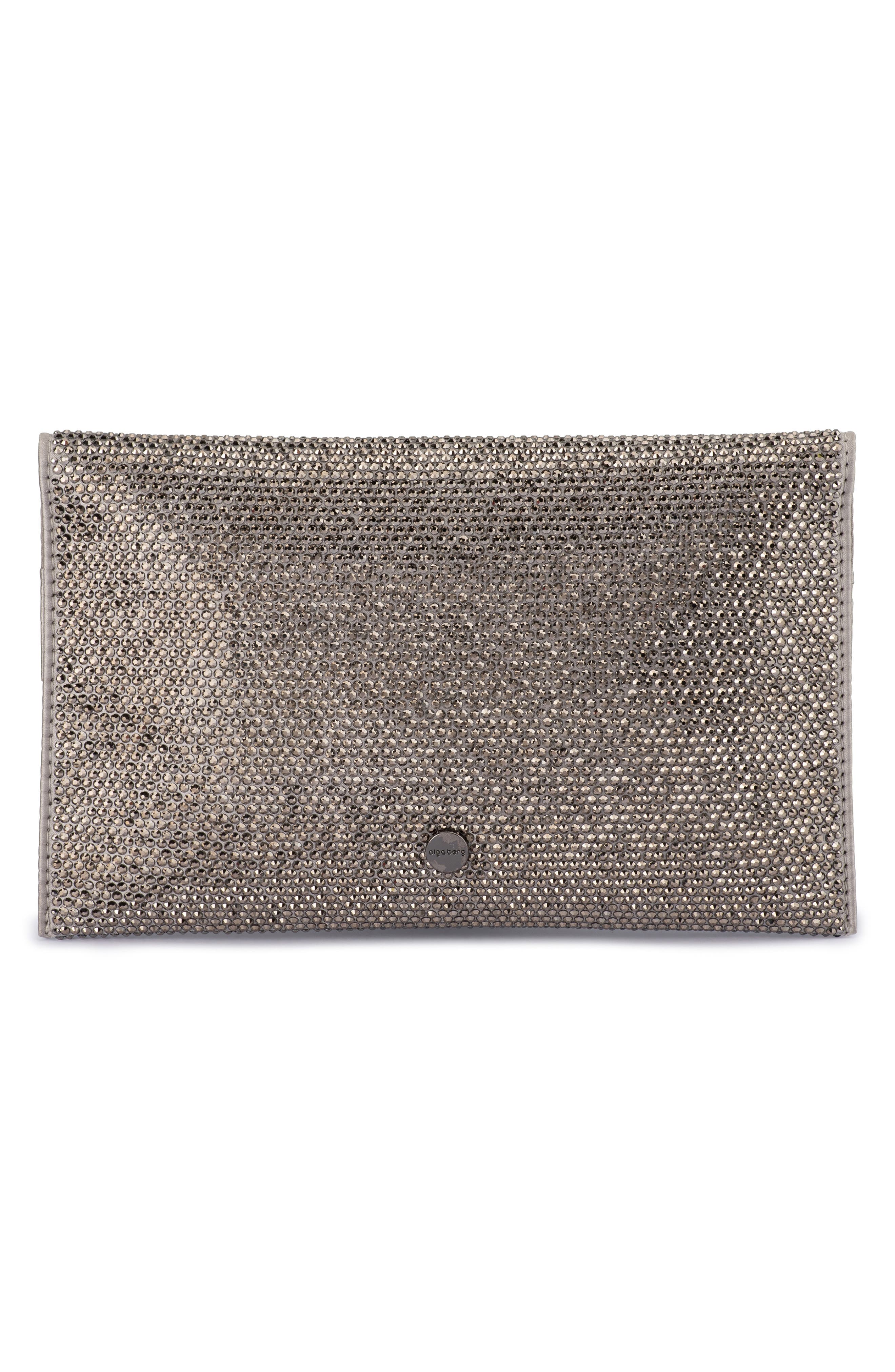 Olga Berg Cara Crystal Envelope Clutch, Alternate, color, Gunmetal