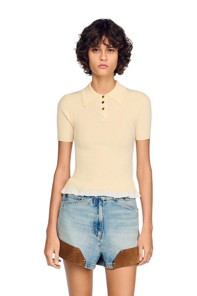 Knit polo shirt, Main, color, Vanilla