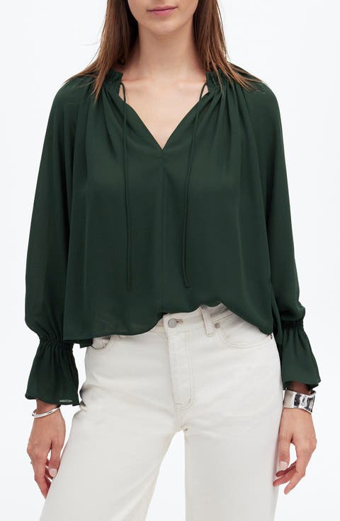 Long-Sleeve Tie-Neck Top
