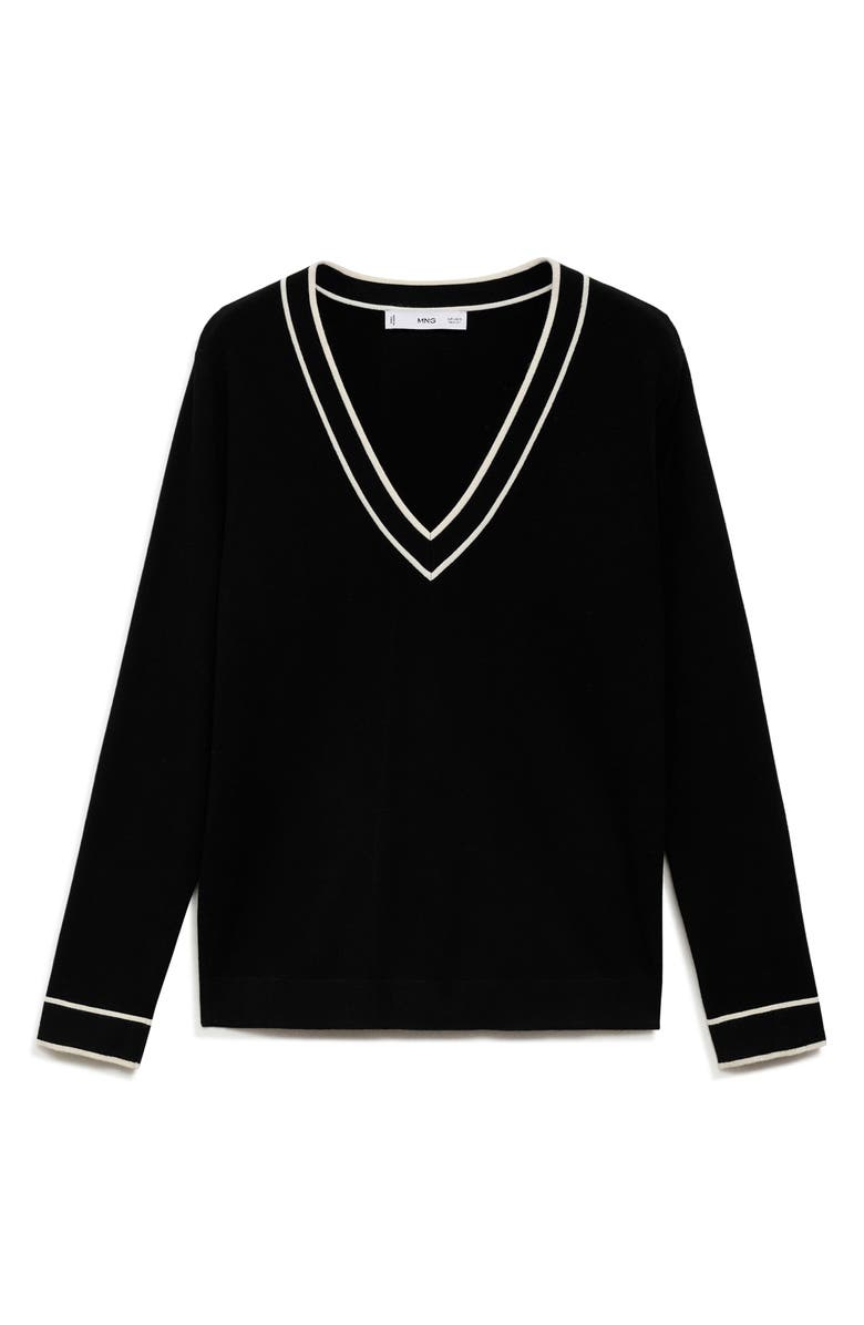 MANGO Contrast V-Neck Sweater, Alternate, color, Black