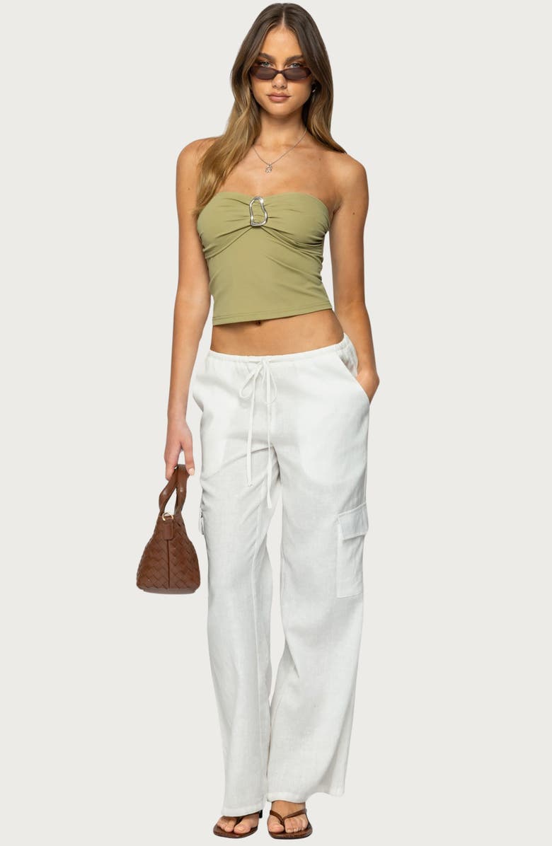 EDIKTED Bex Metal Ring Tube Top, Alternate, color, Olive