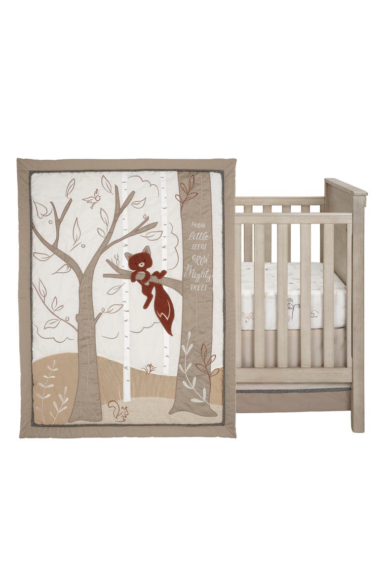 Treetop Fox Woodland Tree Nursery 3-Piece Baby Crib Bedding Set, Main, color, Brown