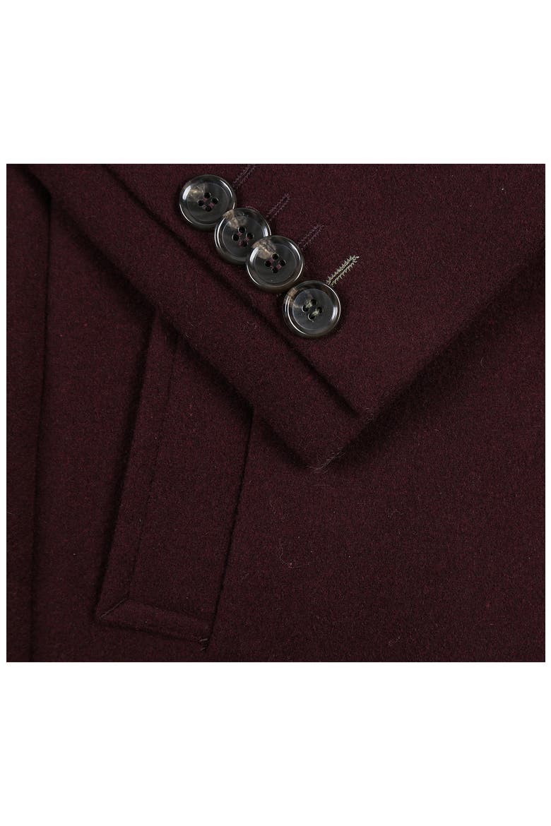 Wool Blend 3-Button 3/4 Length Top Coat, Alternate, color, BURGUNDY