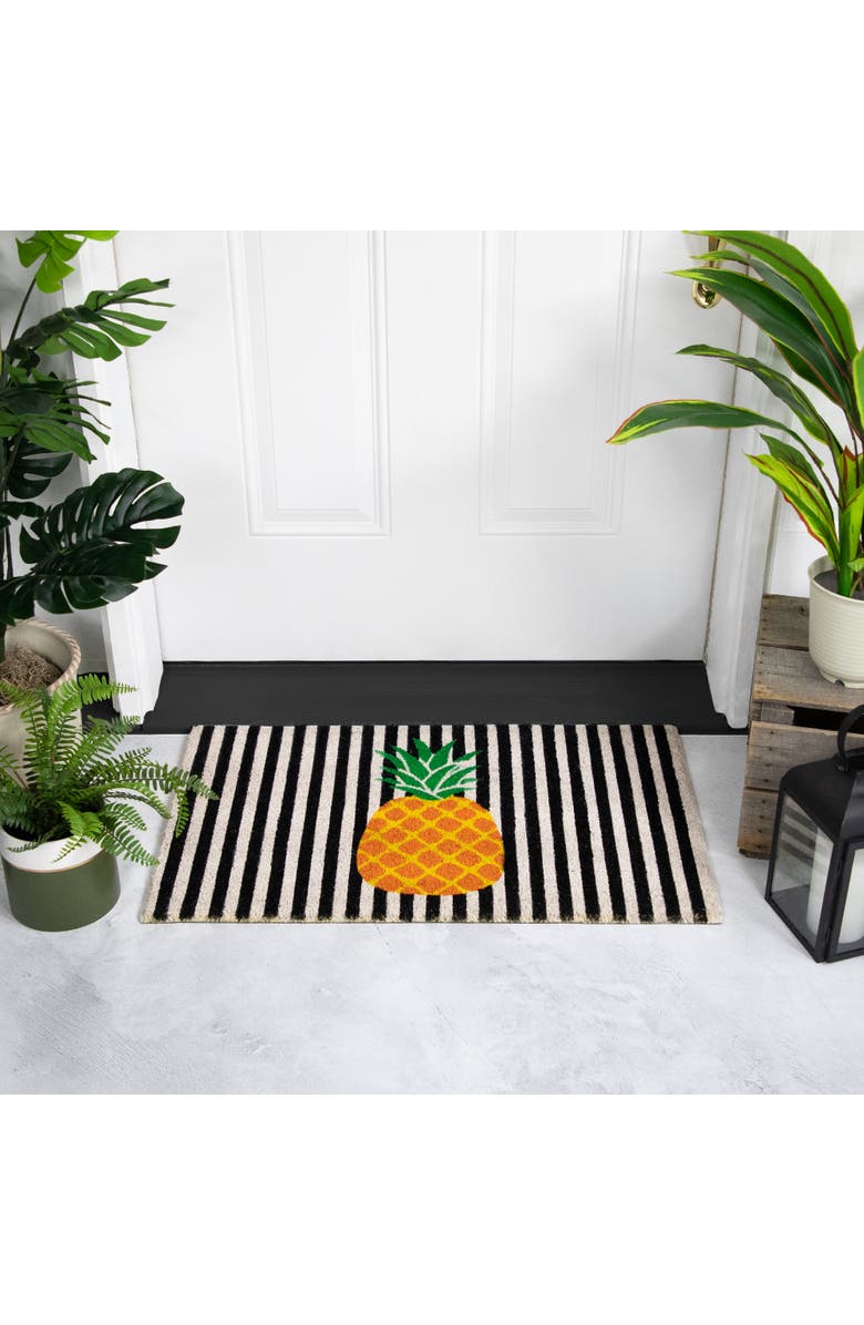 Northlight Ivory and Orange Pineapple Striped Natural Coir Outdoor Summer Doormat 18" x 30", Alternate, color, Ivory