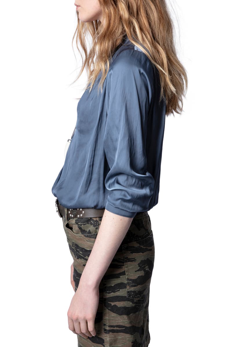 Zadig & Voltaire Tink Split Neck Satin Blouse, Alternate, color, 