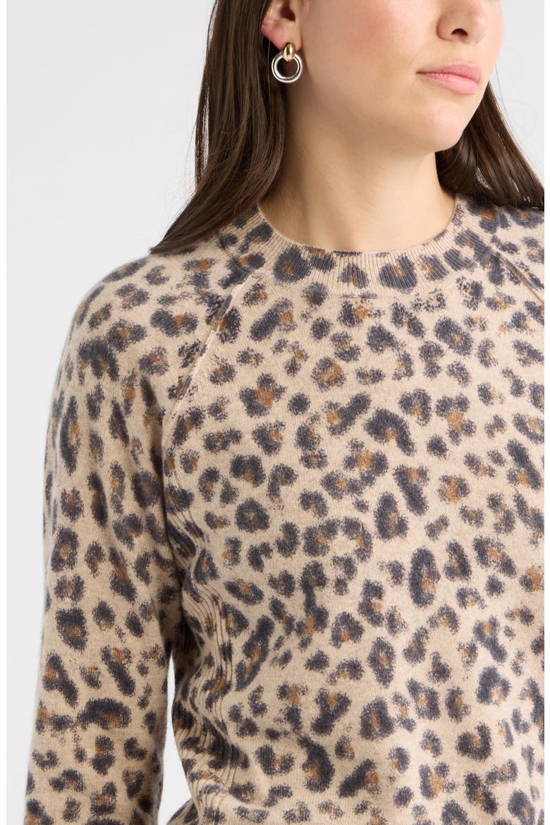 Animal Print Wool & Cashmere Sweater, Alternate, color, TAN- BLACK BEA LEOPARD
