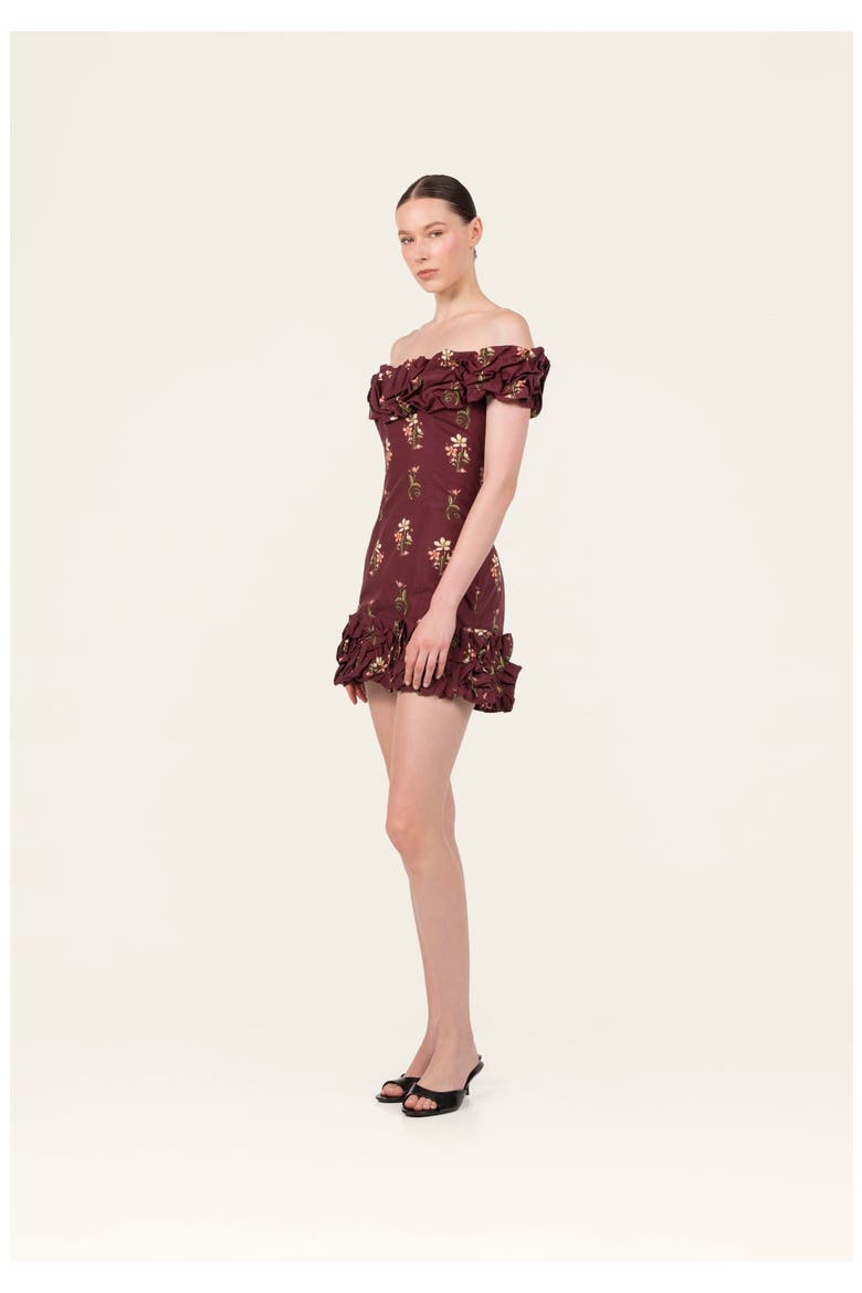 Jardin Noche Mini Dress, Alternate, color, Burgundy