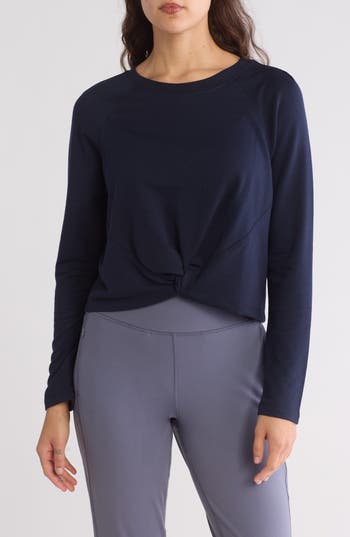 90 Degree By Reflex Terry Brushed High/low Twist Front Top In Dark Navy