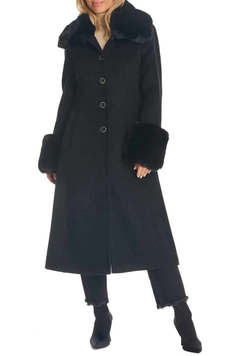 Vince Camuto Wool Blend Coat with Removable Faux Fur Collar and Cuffs, Main, color,