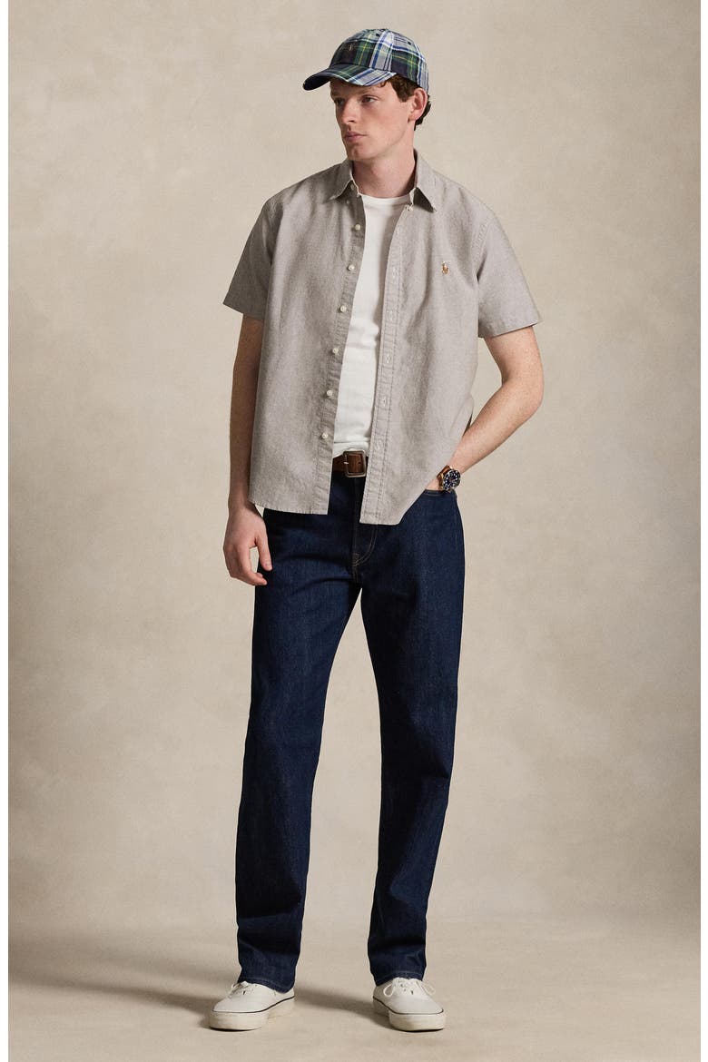 Classic Fit Short Sleeve Button-Down Oxford Shirt, Alternate, color, NUTMEG BRWN
