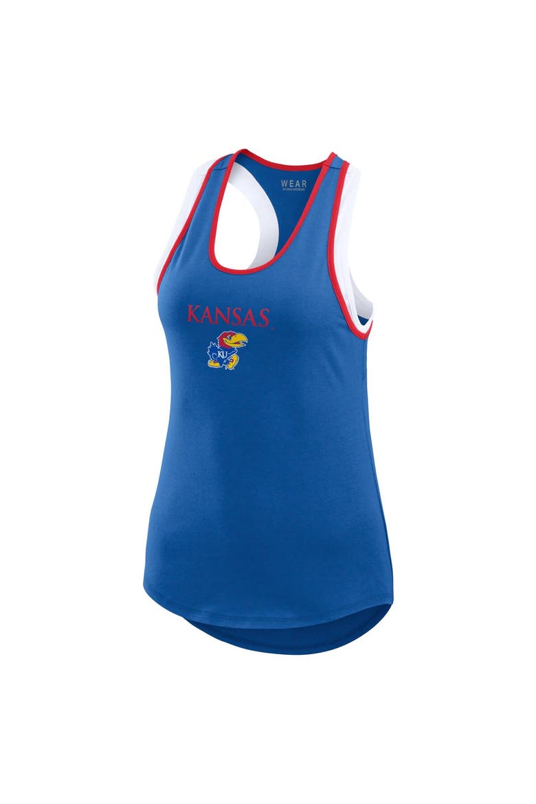 Women's WEAR by Erin Andrews Royal Kansas Jayhawks Open Hole Razorback Tank Top, Alternate, color, Royal