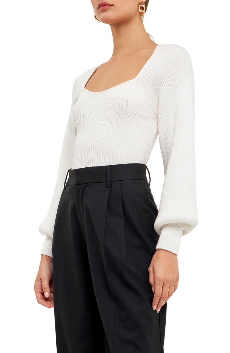 Endless Rose Ribbed Bishop Sleeve Top, Alternate, color, White