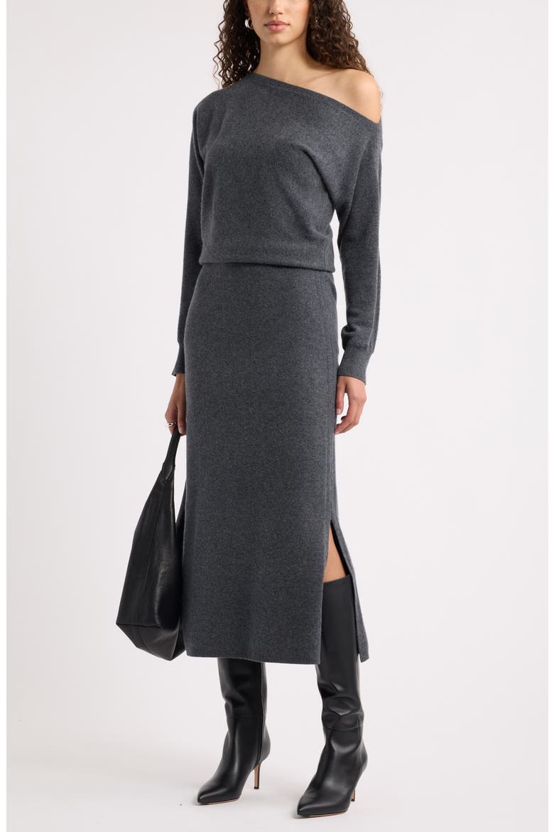 Off-Shoulder Wool & Cashmere Blend Dress, Alternate, color, GREY DARK CHARCOAL