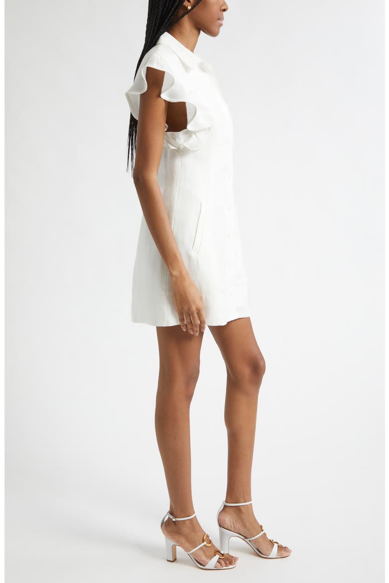 Nikki Ruffle Sleeve Linen Blend Shirtdress, Alternate, color, WHITE LINEN