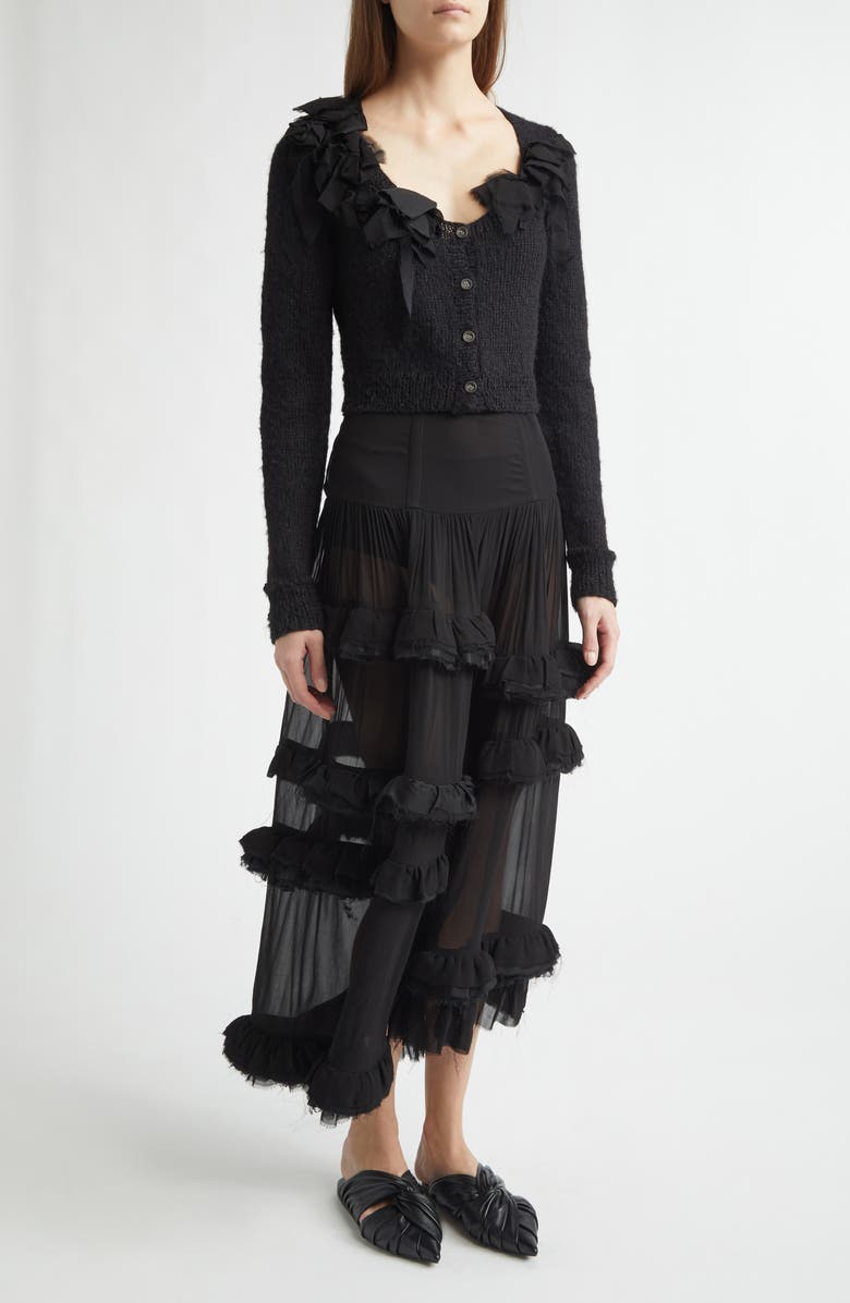 Meruert Tolegen Hand Knit Crop V-Neck Cardigan, Alternate, color, Black