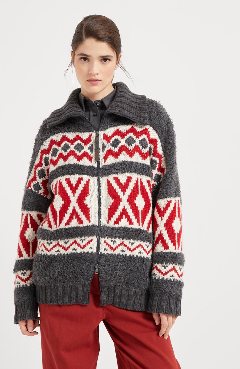 Brunello Cucinelli Retro Jacquard cardigan, Alternate, color, 