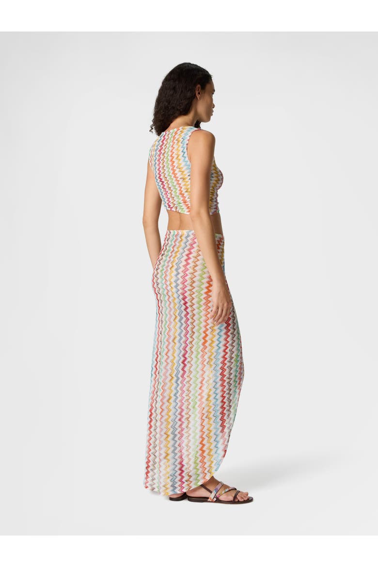 Crop Top In Lamé Viscose With Micro Zigzag Pattern, Alternate, color, White & Multicoloured