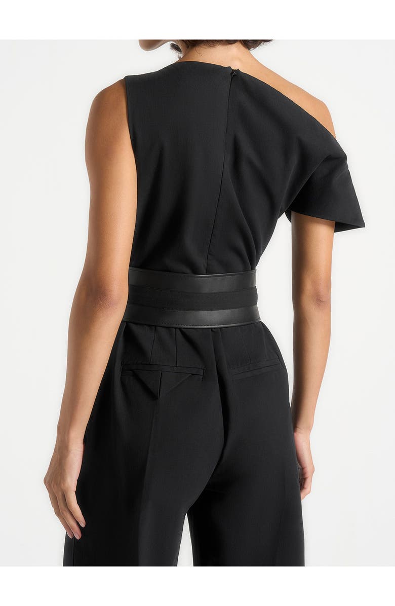 Manière De Voir Valerie Tailored Off Shoulder Jumpsuit With Belt, Alternate, color, Black