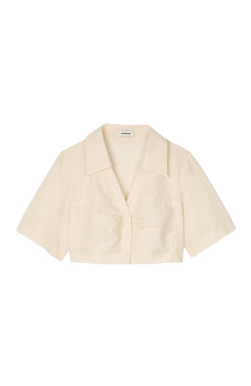 Sandro Cropped Gathered Shirt In Ecru