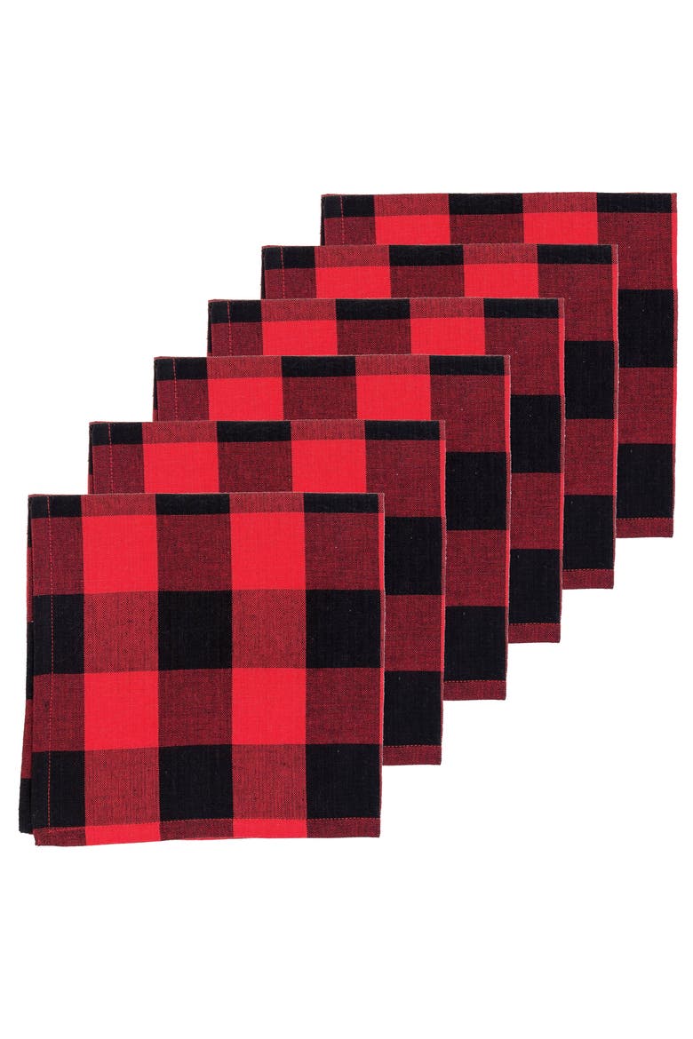 Franklin Black/Red Check Gingham Plaid Woven Napkin Set of 6, Alternate, color, Red