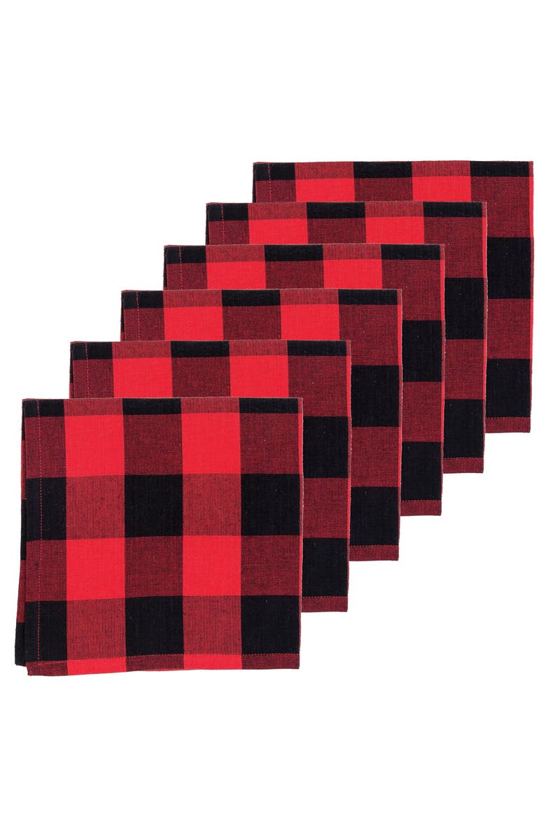 C&F Home Franklin Black/Red Check Gingham Plaid Woven Napkin Set of 6, Alternate, color, Red
