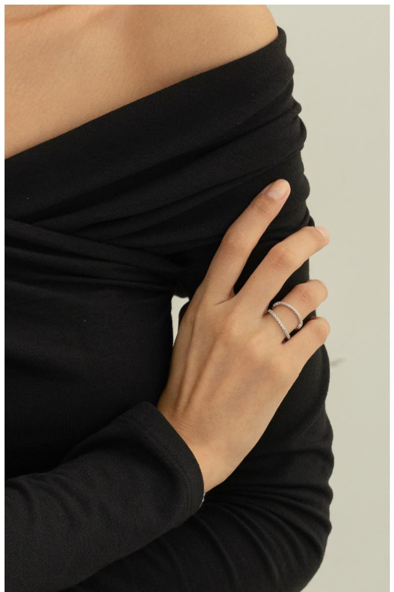 Sterling Silver Celeste Tennis Ring Set Dainty Sparkle Trendy, Alternate, color, Silver