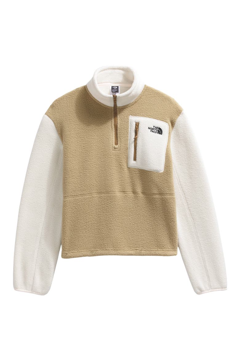 Yumiori Colorblock High Pile Fleece Half-Zip Pullover, Alternate, color, KHAKI STONE/ WHITE DUNE