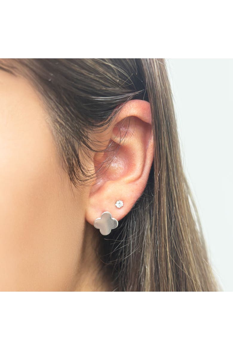 Gold Clover Earrings, Alternate, color, White Gold
