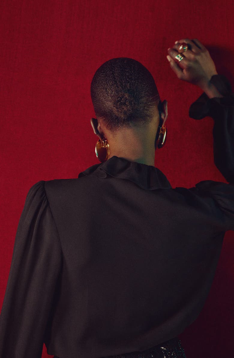 MANGO Ruffle Front Button Top, Alternate, color, Black