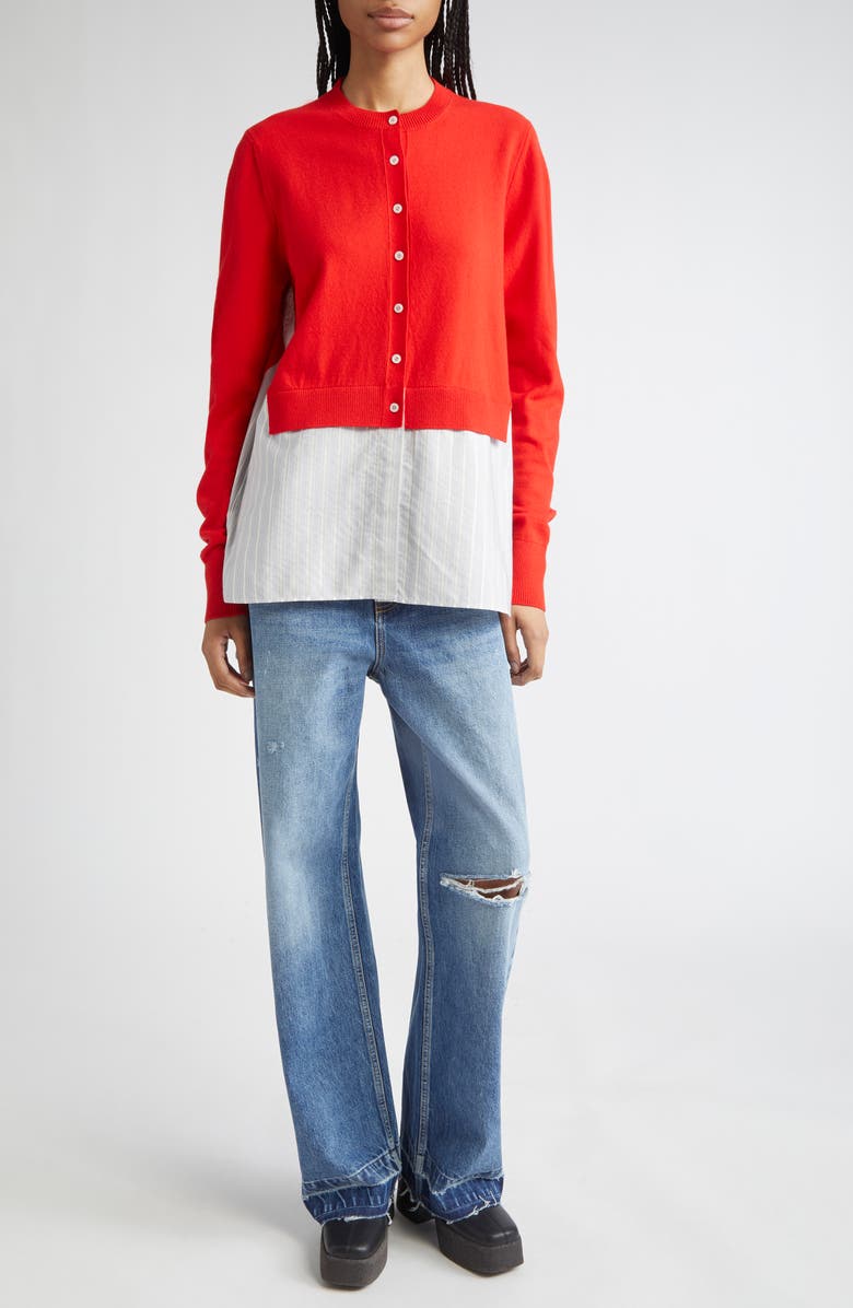 Stella McCartney Mixed Media Wool, Silk & Cotton Cardigan, Alternate, color, 6025 - Lipstick Red