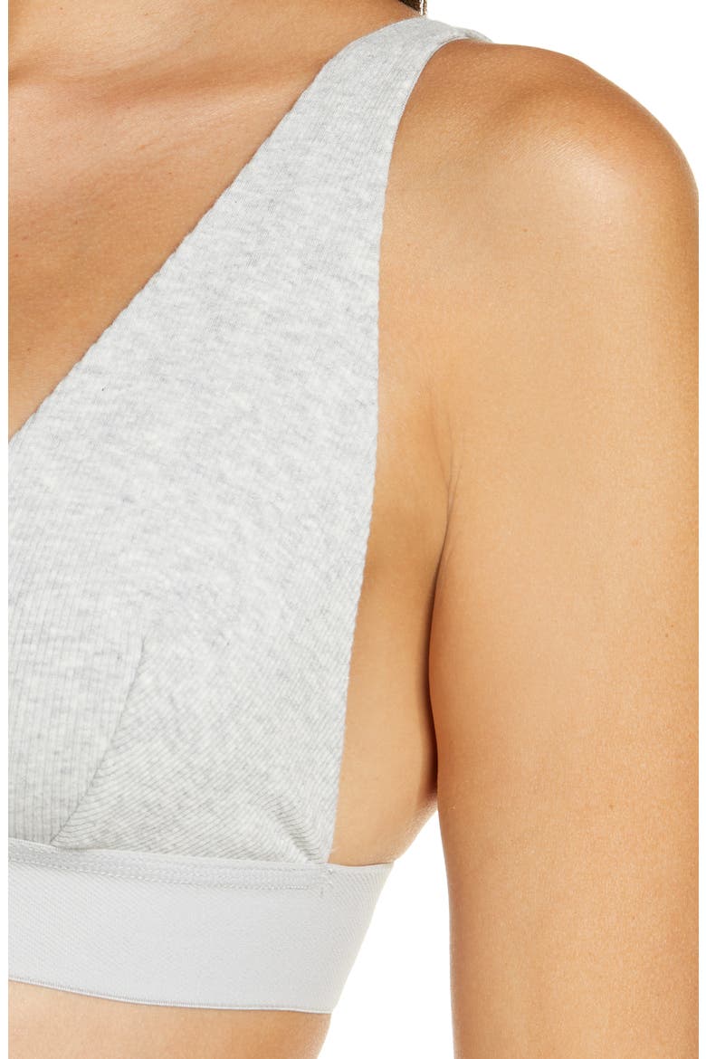 Stretch Cotton Rib Plunge Bralette, Alternate, color, LIGHT HEATHER GREY