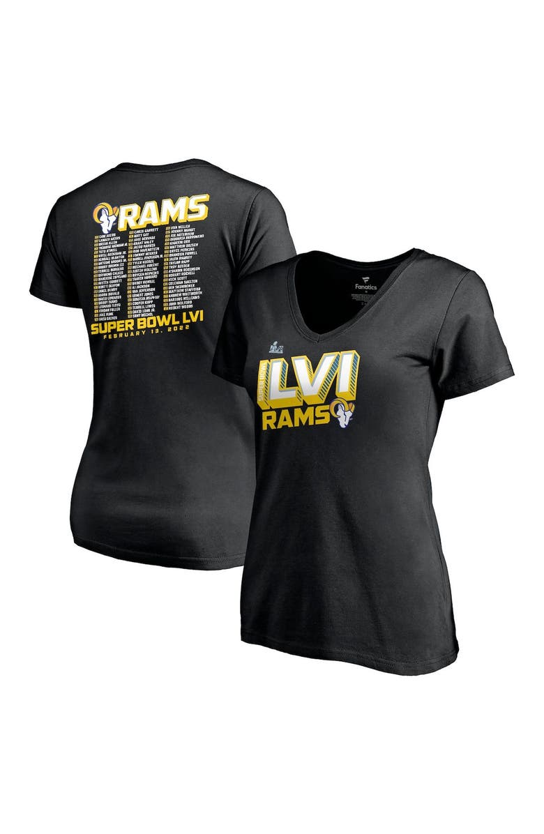 FANATICS Women's Fanatics Branded Black Los Angeles Rams Super Bowl LVI Bound Tilted Roster V-Neck T-Shirt, Main, color, 