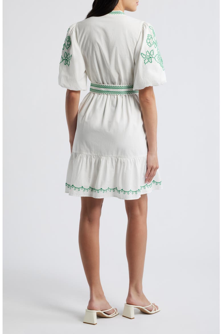 Embroidered Short Sleeve Cotton Shirtdress, Alternate, color, WHITE/ IVY GREEN
