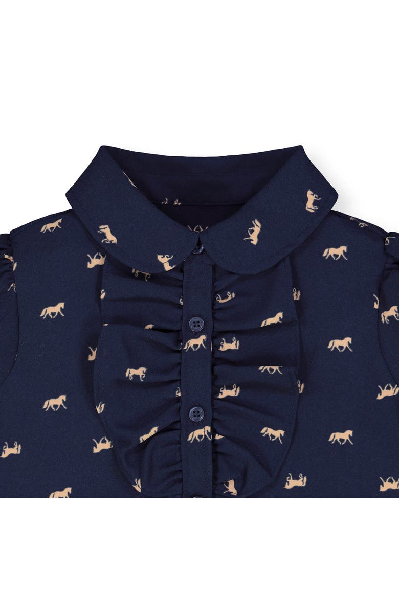 Baby Girls' Ruffle Front Shirt with Puff Sleeves, Infant, Alternate, color, Navy with Tan Horse Print