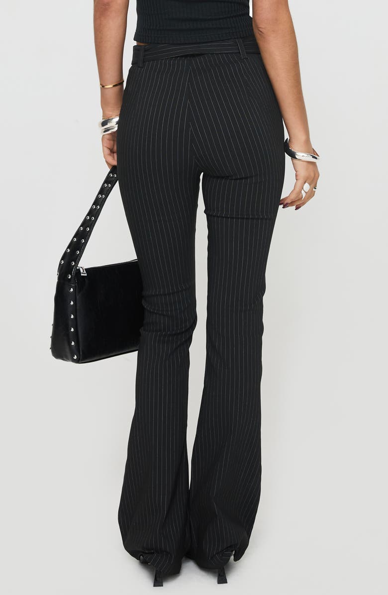 Princess Polly Pagano Pinstripe Cotton Blend Flare Leg Pants, Alternate, color, Black