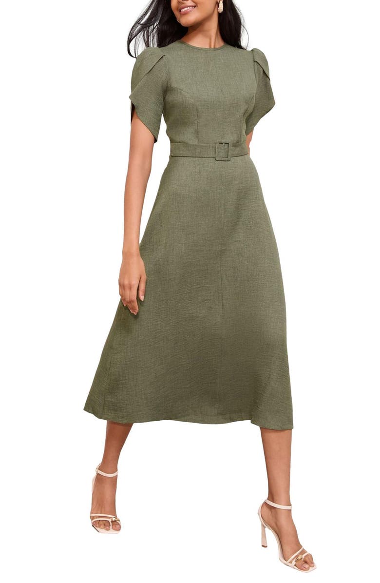 Friends Like These Petal Sleeve Midi Dress, Main, color, Khaki Green