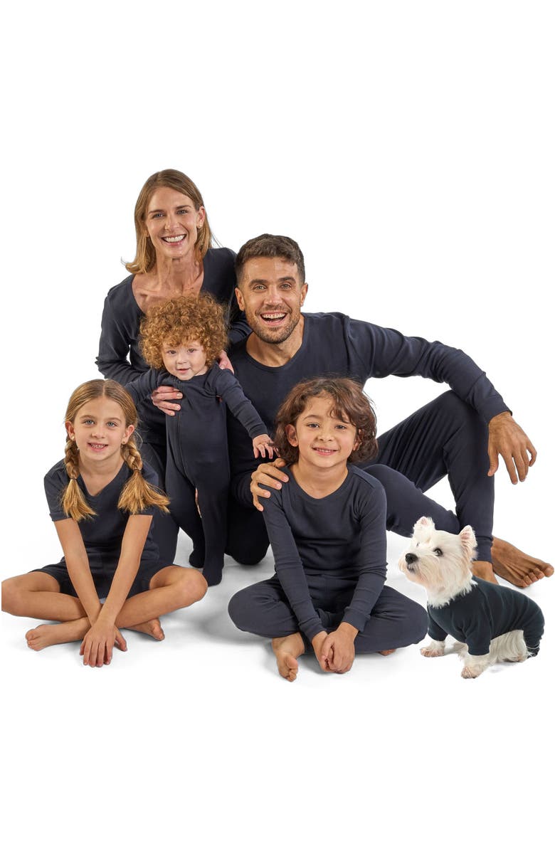 Leveret Kids Short Sleeve Cotton Solid Matching Family Pajamas, Alternate, color, Navy