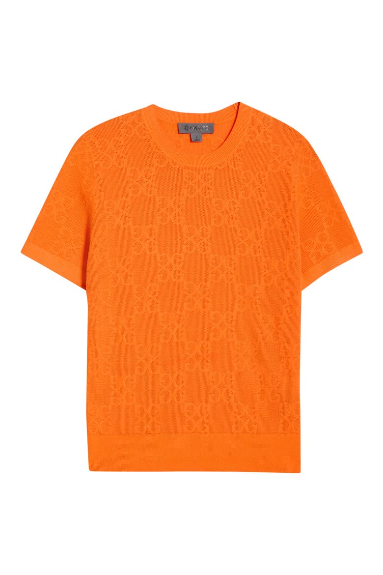 Pointelle Short Sleeve Sweater, Alternate, color, SHOCKING ORANGE