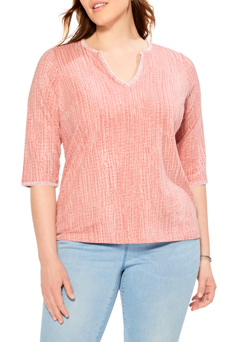Slub Cotton Split Neck Top, Main, color, PINK MULTI
