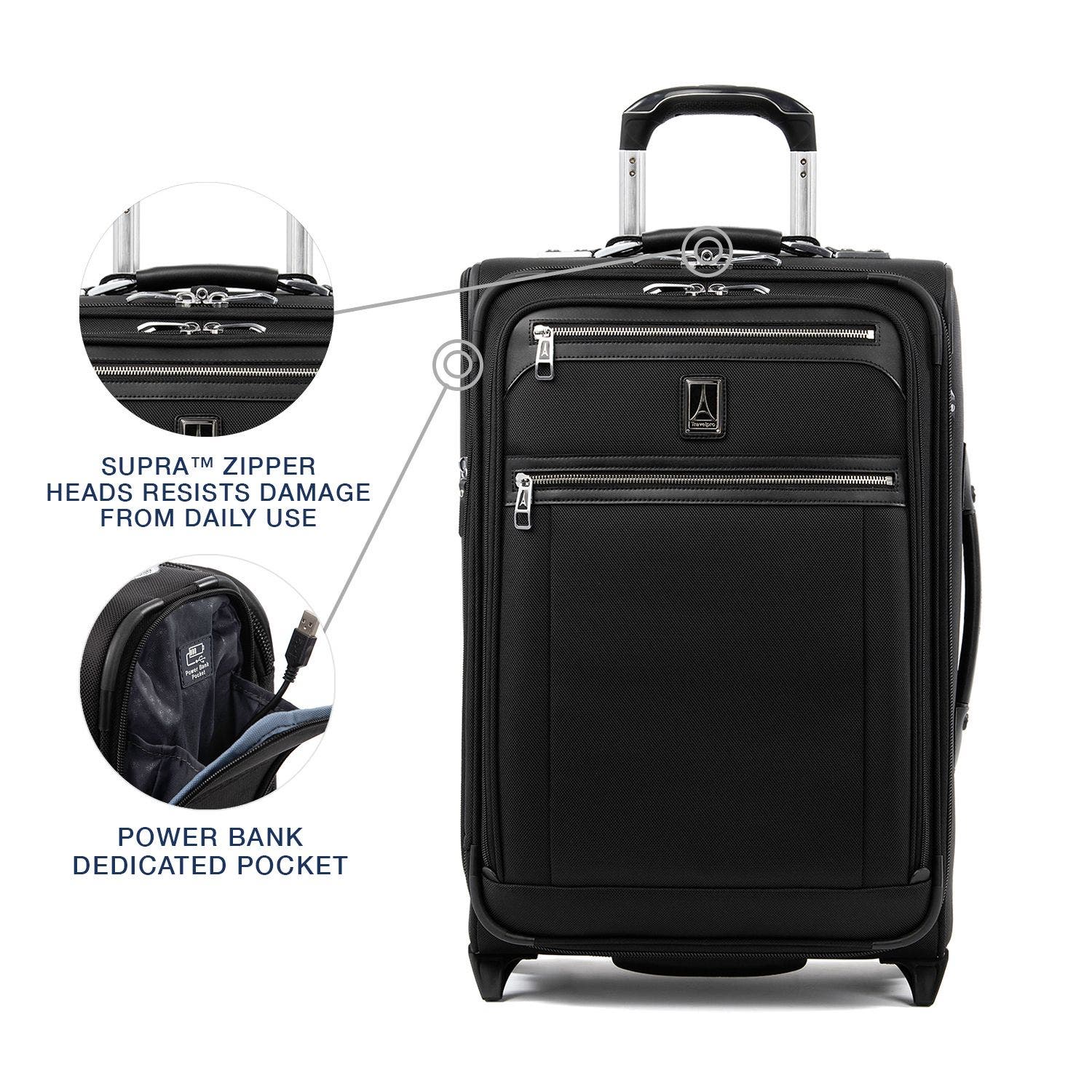 TRAVELPRO Platinum Elite Softside Expandable Carry-On 22-Inch  2 Wheel Upright Luggage, Alternate, color, Shadow Black