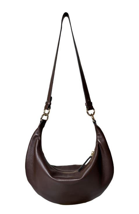 Small Leather Convertible Hobo Crescent  Ring Bag