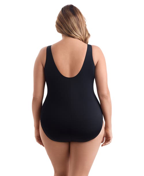 Longitude Belted Surplice Long Torso One-piece Swimsuit In Blue