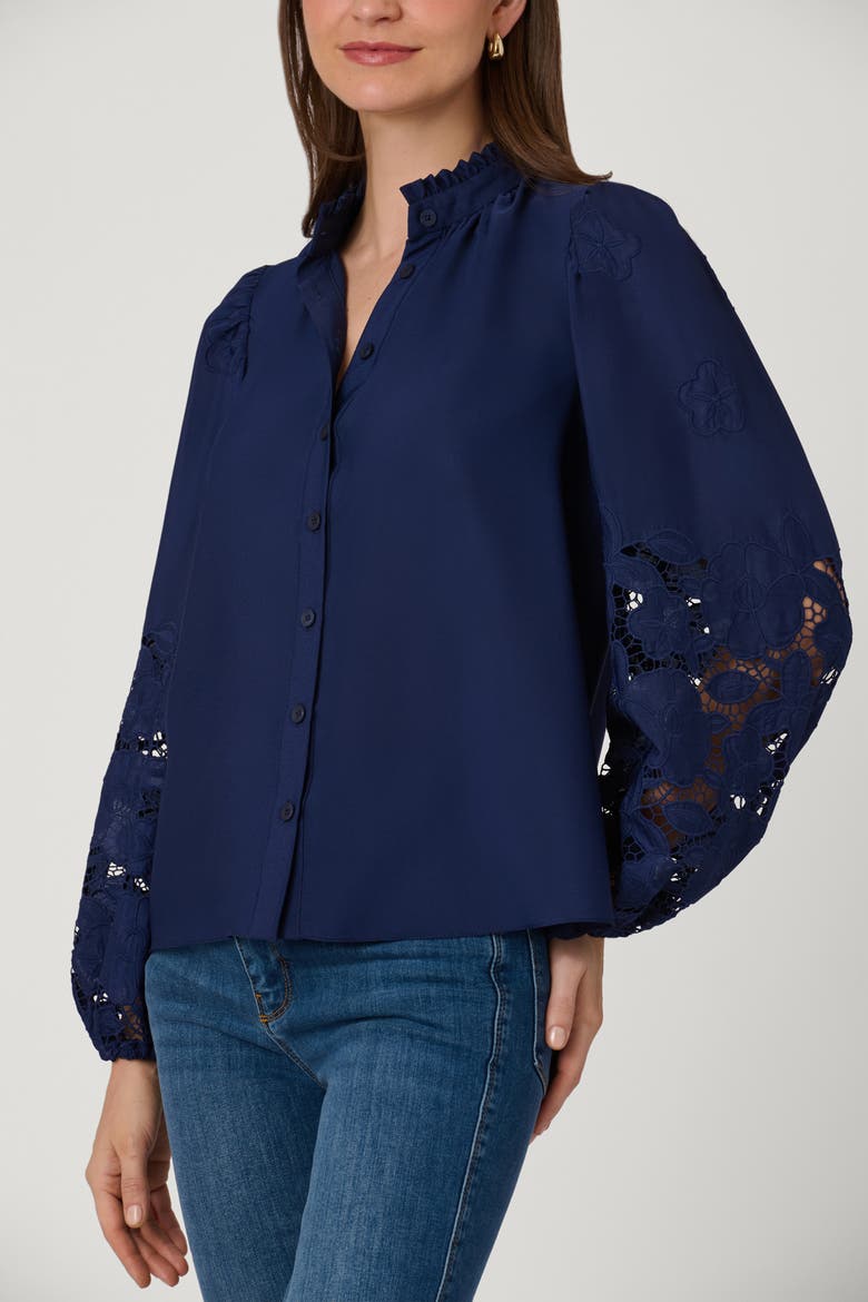 Eyelet Crepe de Chine Ingrid Top, Alternate, color, Navy