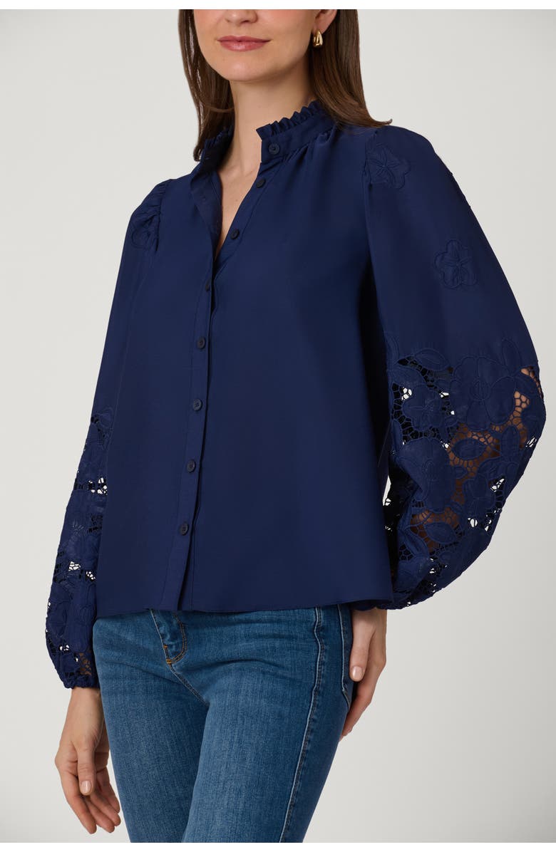 Shoshanna Eyelet Crepe de Chine Ingrid Top, Alternate, color, Navy