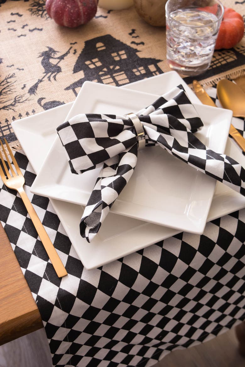 Harlequin Print Table Runner Black/ Cream, Alternate, color, Harlequin Print